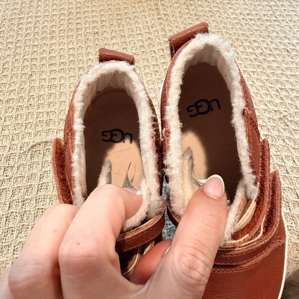 UGG Kids Chestnut Brown Leather & Suede Velcro Boots